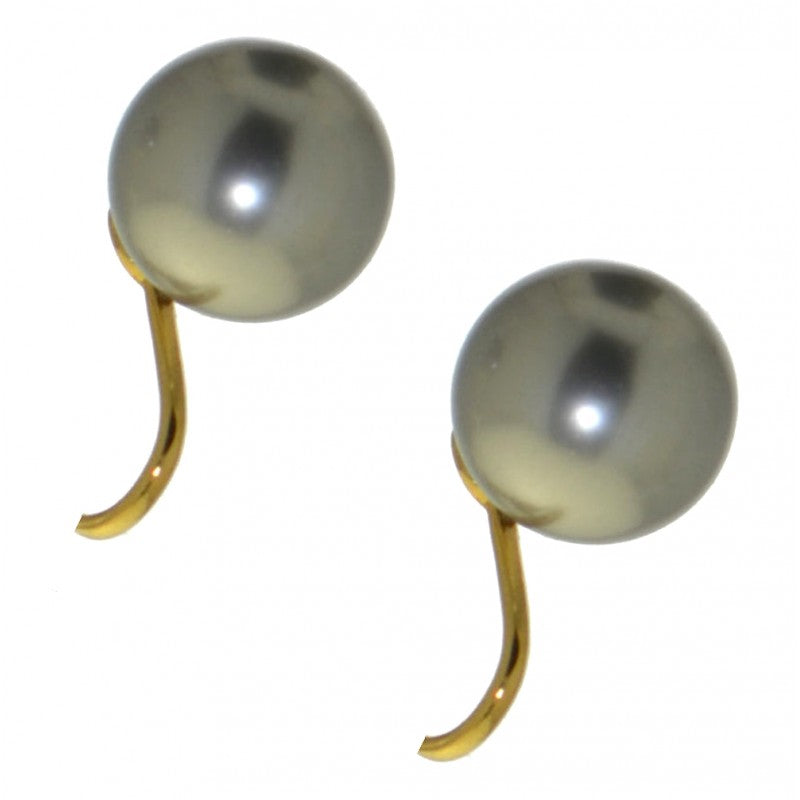 HADRIA 12mm gold plated lt grey faux pearl clip on earrings