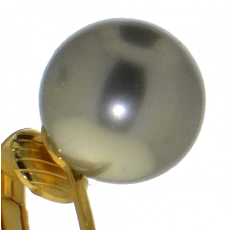 HADRIA 12mm gold plated lt grey faux pearl clip on earrings