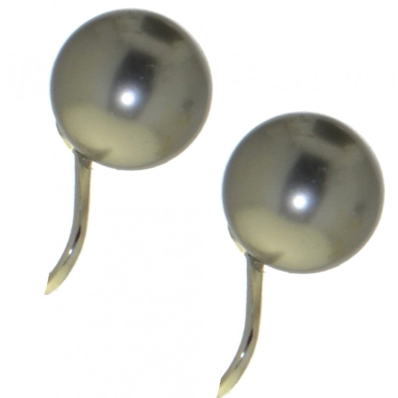 HADRIA 12mm silver plate lt grey faux pearl clip on earrings