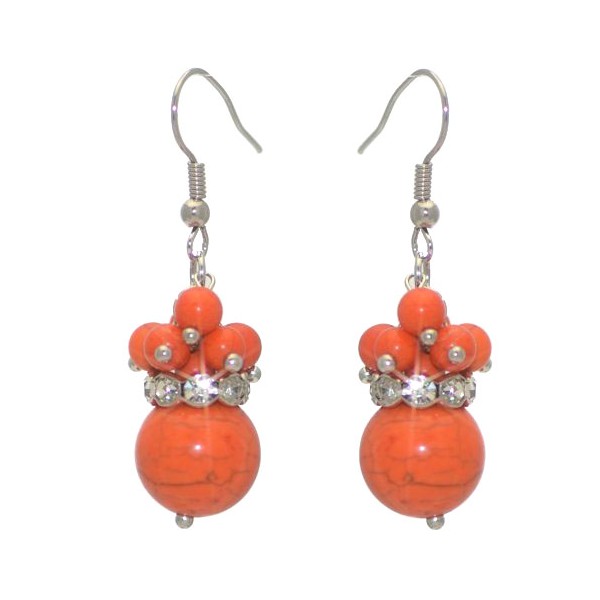 HARPREET Silver tone Orange Crystal Hook Earrings