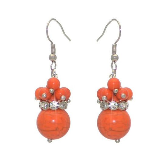 HARPREET Silver tone Orange Crystal Hook Earrings