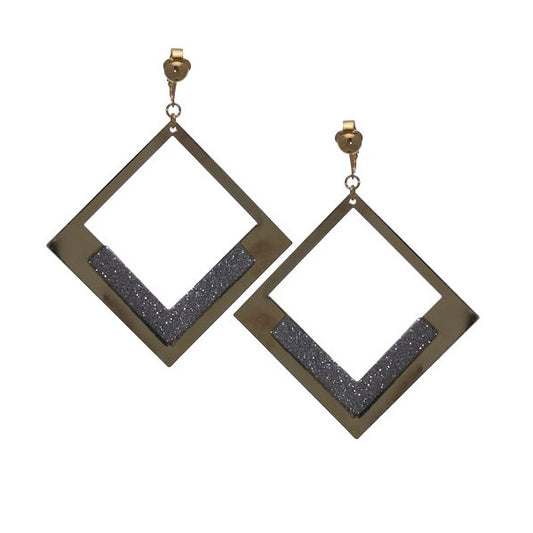 HARRIETA Gold Silver plated Glitter Square Clip On Earrings
