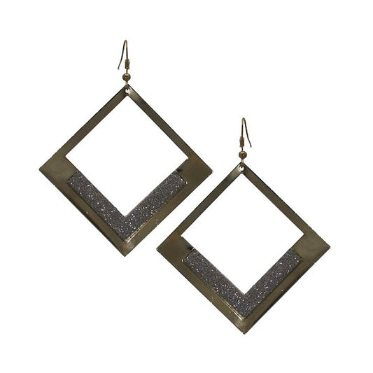 HARRIETA Gold tone Silver Glitter Square Hook Earrings