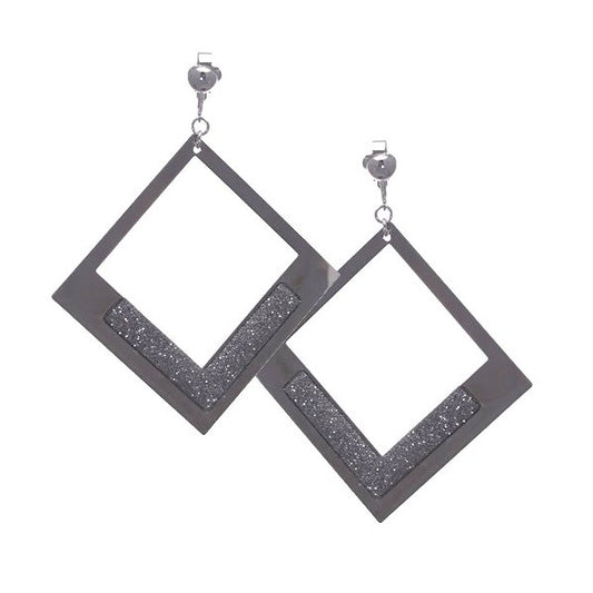 HARRIETA Silver plated Glitter Square Clip On Earrings