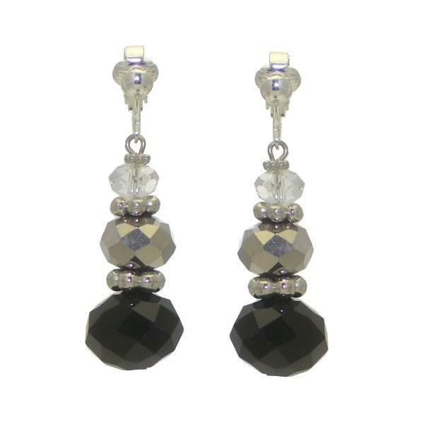 HASNA Silver plated Jet Crystal Clip On Earrings