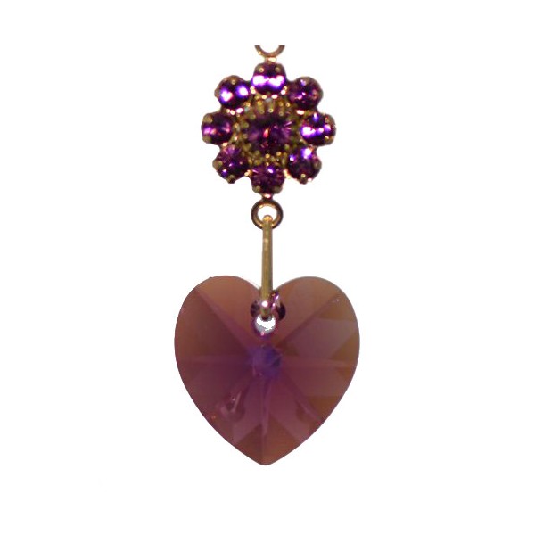 HEARTS & FLOWERS Gold Plated Amethyst Crystal Clip On Earrings