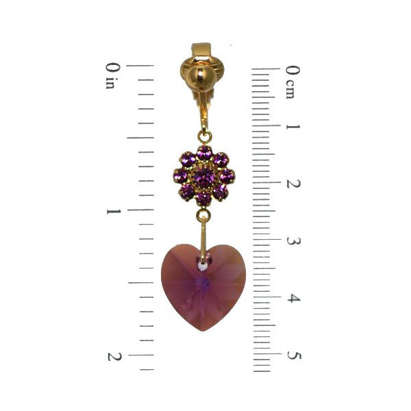 HEARTS & FLOWERS Gold Plated Amethyst Crystal Clip On Earrings