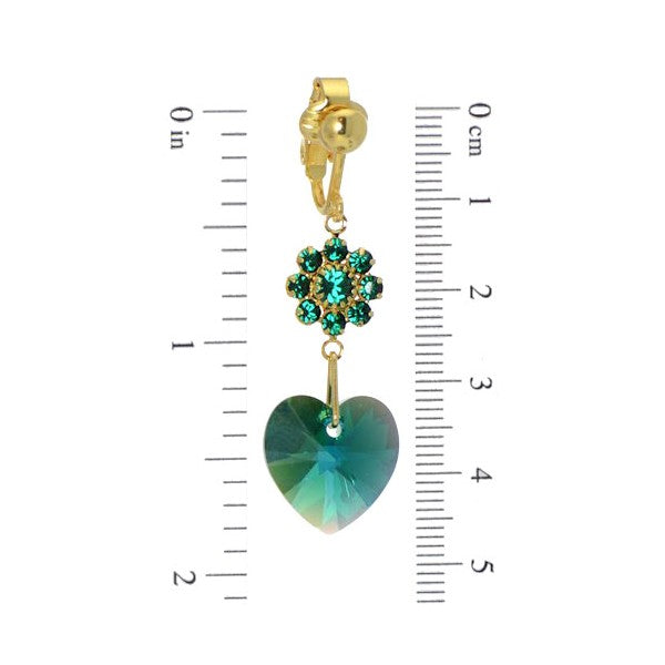 HEARTS & FLOWERS Gold Plated Emerald Crystal Clip On Earrings