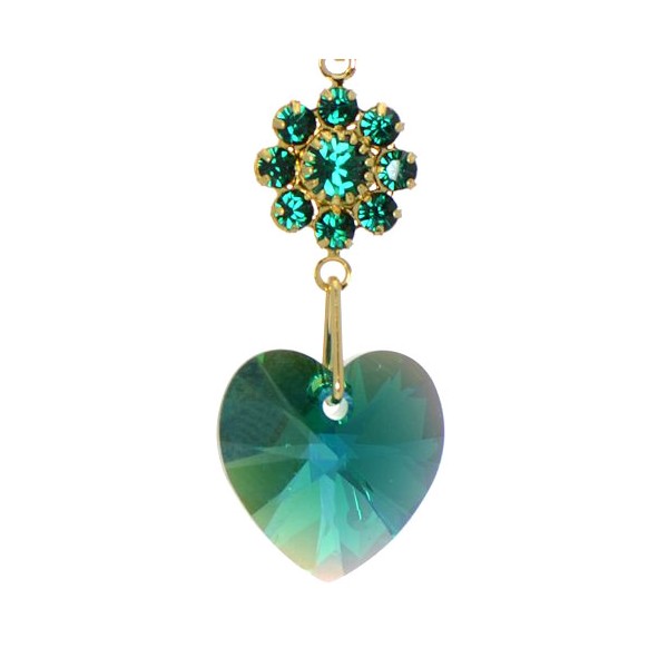 HEARTS & FLOWERS Gold Plated Emerald Crystal Clip On Earrings