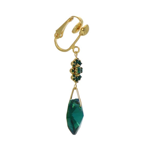 HEARTS & FLOWERS Gold Plated Emerald Crystal Clip On Earrings