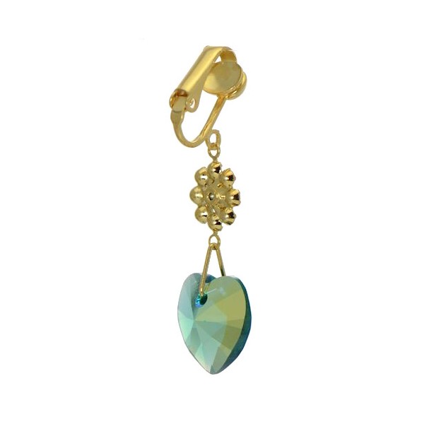 HEARTS & FLOWERS Gold Plated Emerald Crystal Clip On Earrings