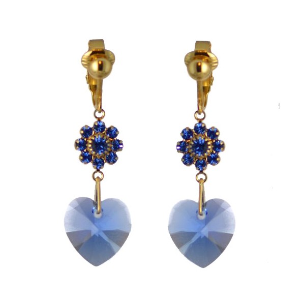 HEARTS & FLOWERS Gold Plated Sapphire Crystal Clip On Earrings