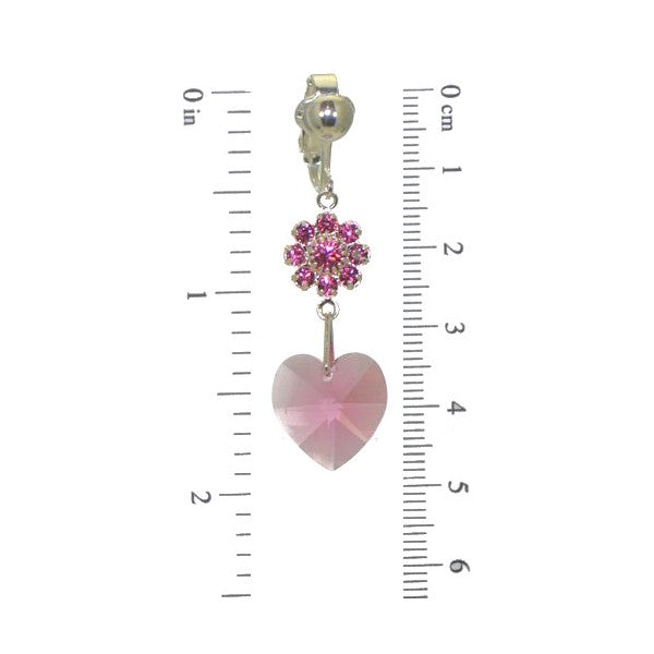 HEARTS & FLOWERS Silver Plated Rose Crystal Clip On Earrings