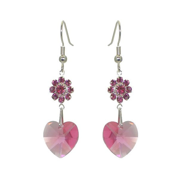 HEARTS & FLOWERS Silver Plated Rose Crystal Hook Earrings