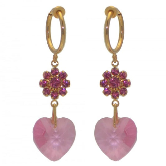 HEARTS And FLOWERS CERCEAU Gold Plated Rose Crystal Clip On Earrings