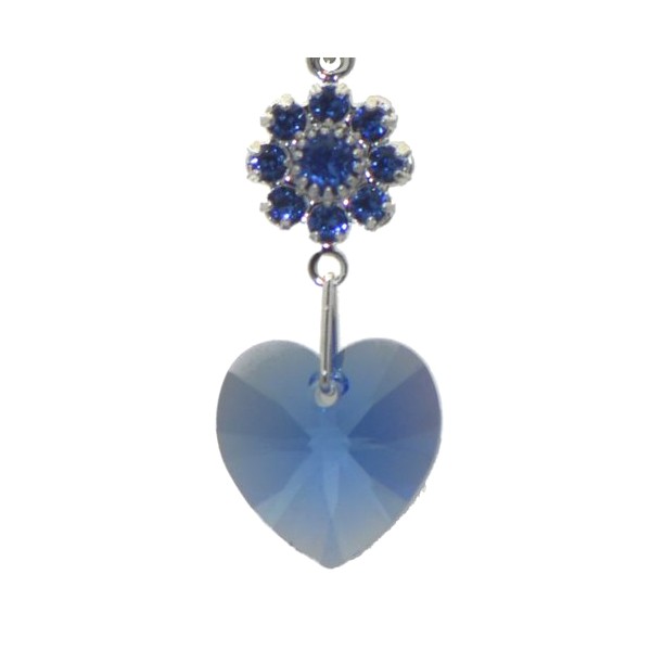HEARTS And FLOWERS CERCEAU Silver Plated Sapphire Crystal Clip On Earrings