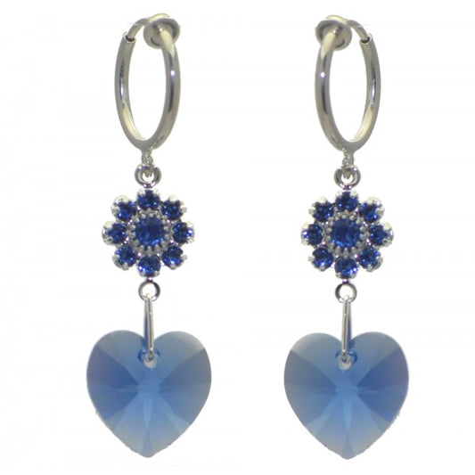 HEARTS And FLOWERS CERCEAU Silver Plated Sapphire Crystal Clip On Earrings