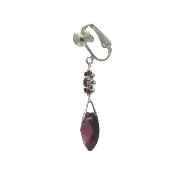 HEARTS And FLOWERS Silver Plated Amethyst Crystal Clip On Earrings