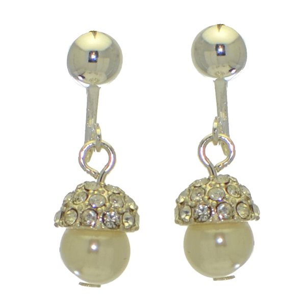 HEDDA silver tone crystal faux pearl clip on earrings