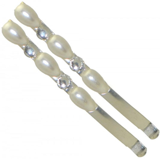 HEDYLOGOS Silver tone faux Pearl Pair Hair Clips