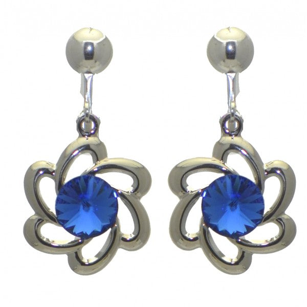 HEKATE Silver plated Blue Crystal Clip On Earrings by Rodney
