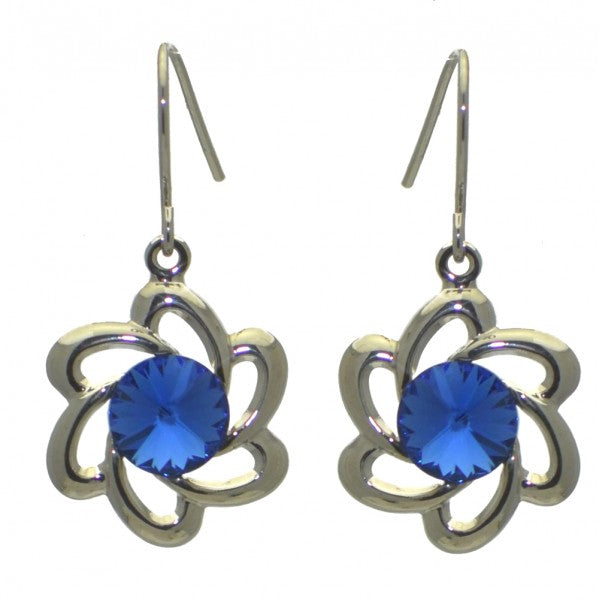 HEKATE Silver plated Blue Crystal Hook Earrings by Rodney