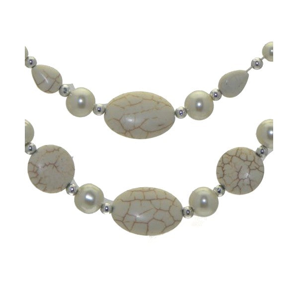 HELKI Silver tone Cream Cracked faux Pearl Long Necklace