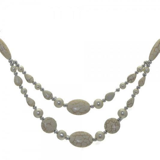 HELKI Silver tone Cream Cracked faux Pearl Long Necklace