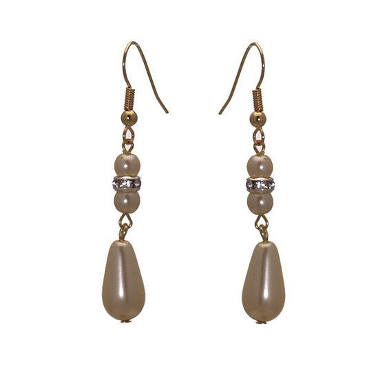 HIGH CLASS Gold tone Cream faux Pearl Drop Hook Earrings