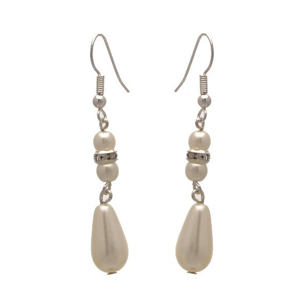 High Class Silver tone White faux Pearl Drop Hook Earrings