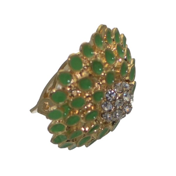 HIRIWA Gold tone Green Crystal Clip On Earrings