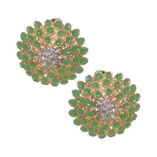 HIRIWA Gold tone Green Crystal Clip On Earrings