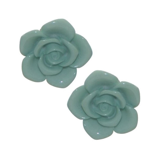 IFRAH Gold tone Turquoise Rose Clip On Earrings