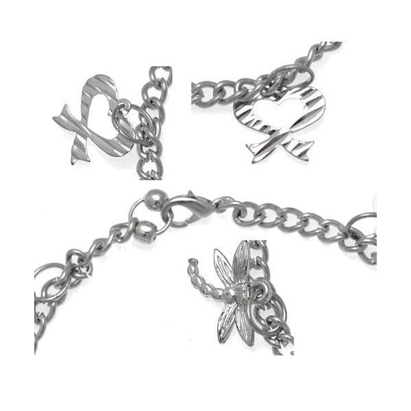 IKSHU Silver Plated Dragonfly Bow and Disk Ankle Chain