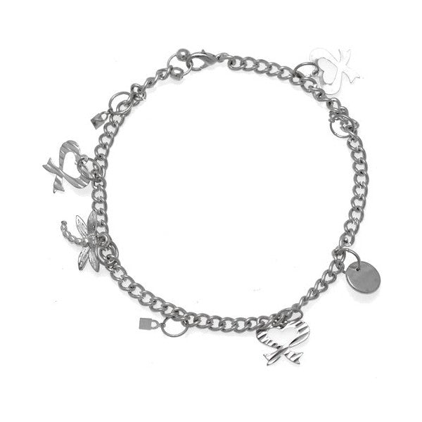 IKSHU Silver Plated Dragonfly Bow and Disk Ankle Chain