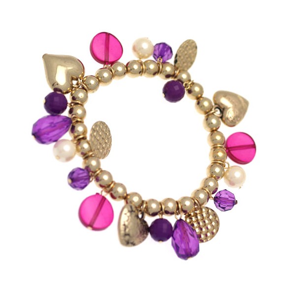 Intrigue Gold tone Pink Purple Elasticated Bracelet
