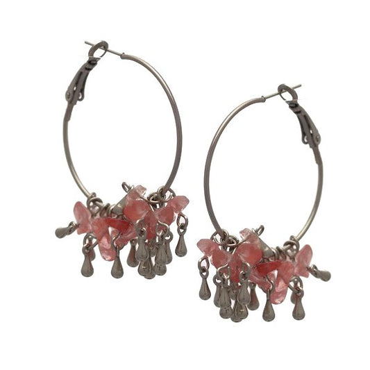 IOLANA Silver tone Peach Hoop Post Earrings