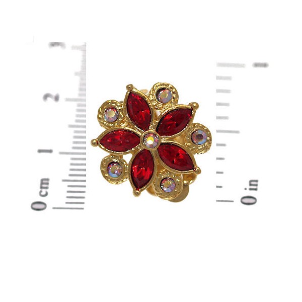 IPHIGENIA Gold Plated Ruby Crystal Flower Clip On Earrings