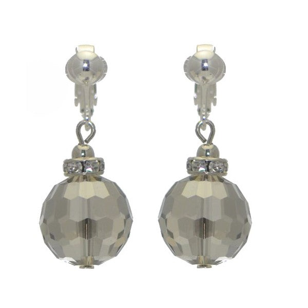 IRSA Silver plated Smoke Crystal Clip On Earrings