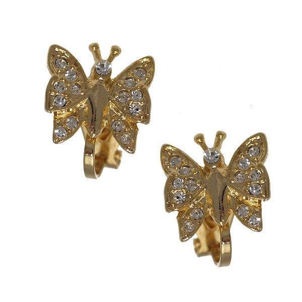 ISAURA Gold Plated Crystal Butterfly Clip On Earrings