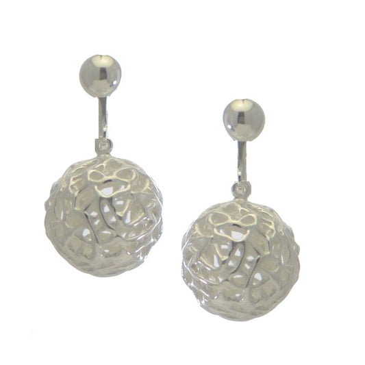 ITALIA Silver Plated Cage Ball Clip On Earrings by VIZ
