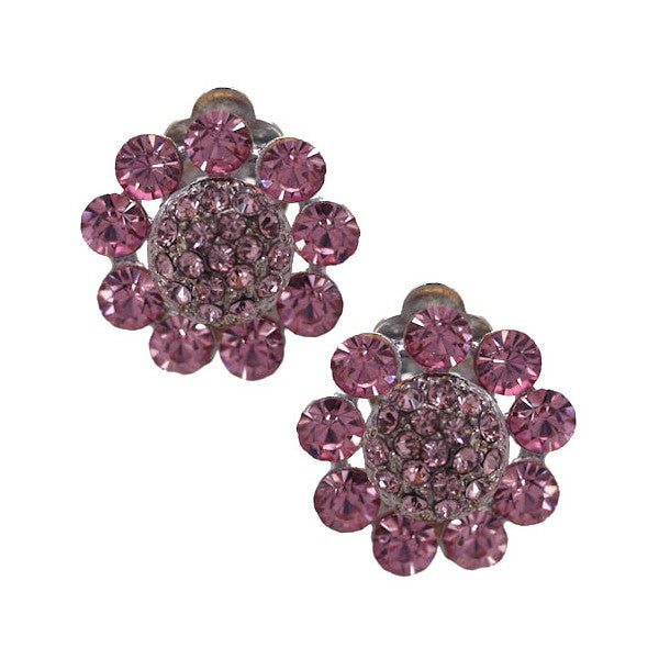 Ivelissa Silver tone PInk Crystal Clip On Earrings