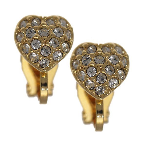 IXCHEL Gold Plated Crystal Heart Clip On Earrings