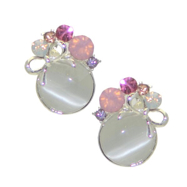 JANNALI Silver tone Round Multi Coloured Crystal Pearlescent Clip On Earrings