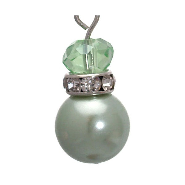 Jenni-Lou Silver Pale Green faux Pearl Crystal Hook Earrings