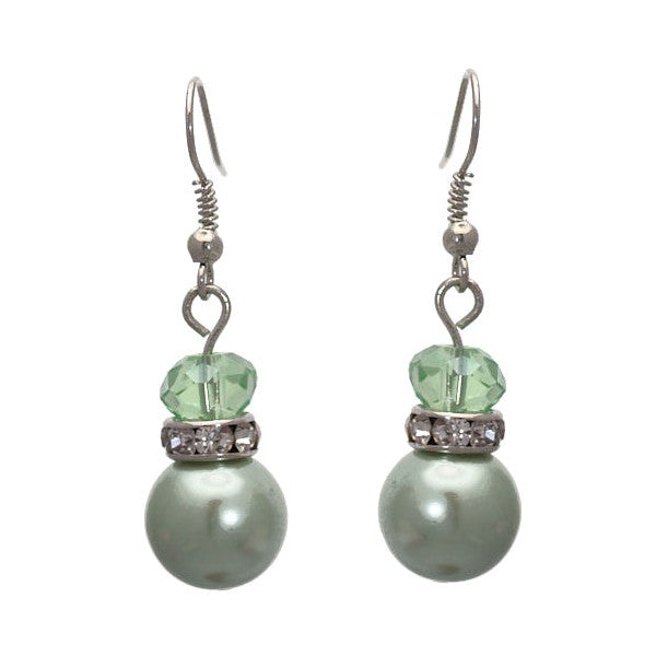 Jenni-Lou Silver Pale Green faux Pearl Crystal Hook Earrings