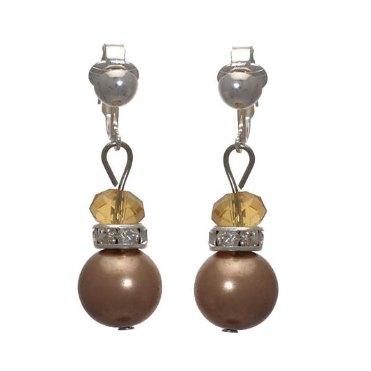 JENNI-LOU Silver plated Amber faux Pearl Crystal Clip On Earrings