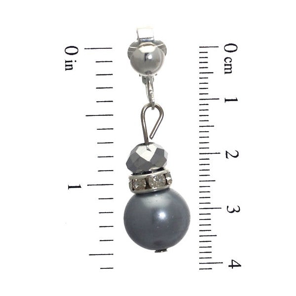 Jenni-Lou Silver plated Grey faux Pearl Crystal Clip On Earrings