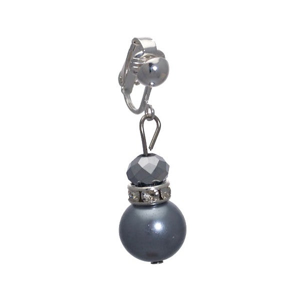 Jenni-Lou Silver plated Grey faux Pearl Crystal Clip On Earrings