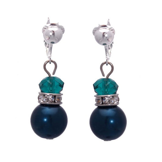 Jenni-Lou Silver plated jade green faux Pearl Crystal Clip On Earrings